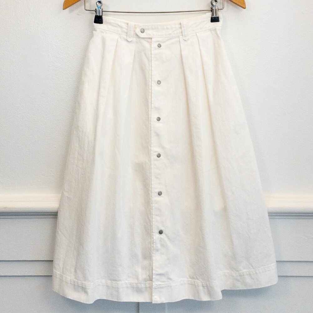 White Pleated Midi A-Line Skirt